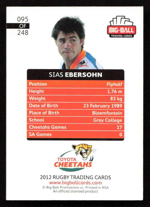 Big Ball 2012 Rugby Trading Card Card 095/248 Sias Ebersohn