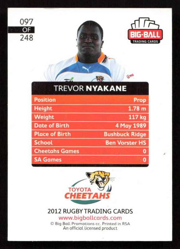 Big Ball 2012 Rugby Trading Card Card 097/248 Trevor Nyakane