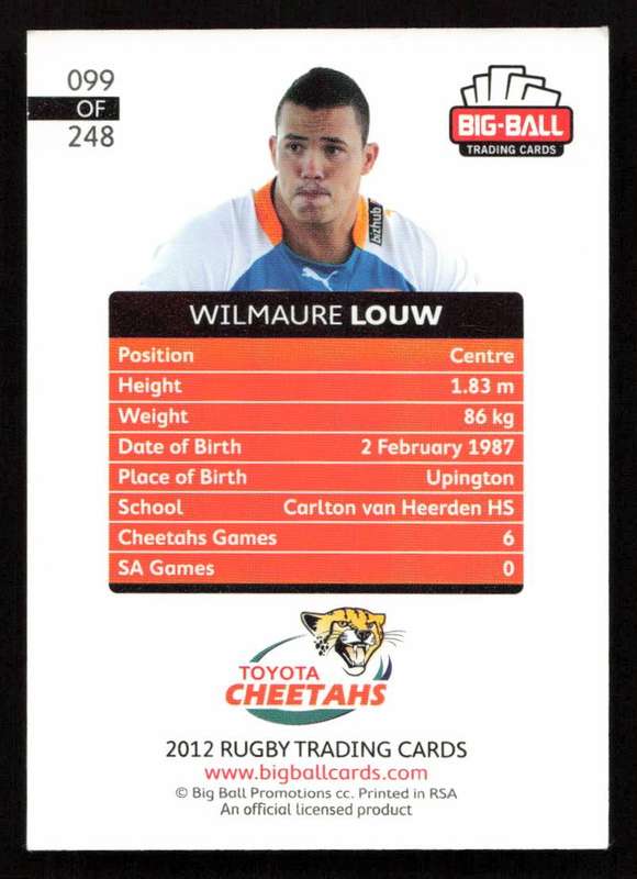 Big Ball 2012 Rugby Trading Card Card 099/248 Wilmaure Louw