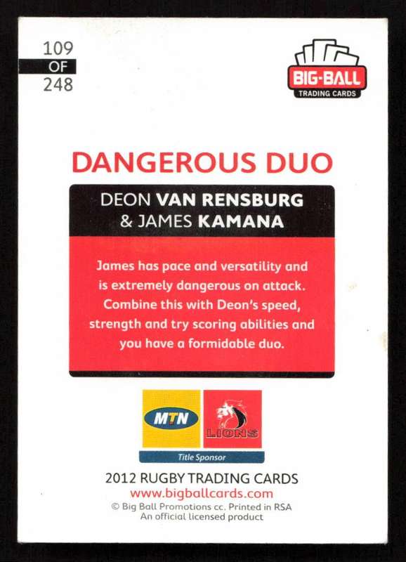 Big Ball 2012 Rugby Trading Card Card 109/248 Dean van Rensburg & James Kamana