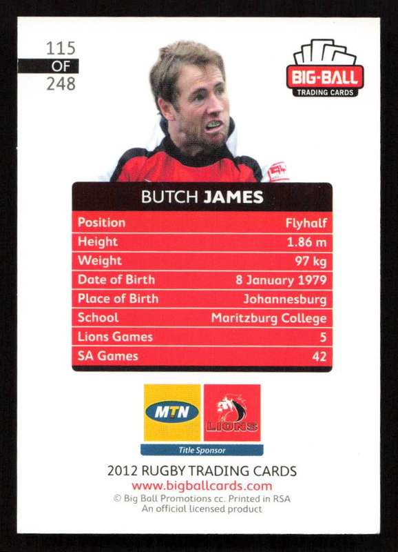 Big Ball 2012 Rugby Trading Card Card 113/248 Butch James