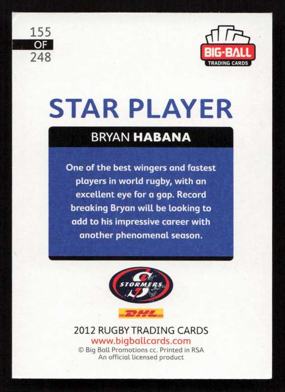 Big Ball 2012 Rugby Trading Card Card 155/248 Bryan Habana