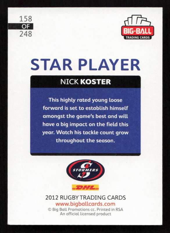 Big Ball 2012 Rugby Trading Card Card 158/248 Nick Koster
