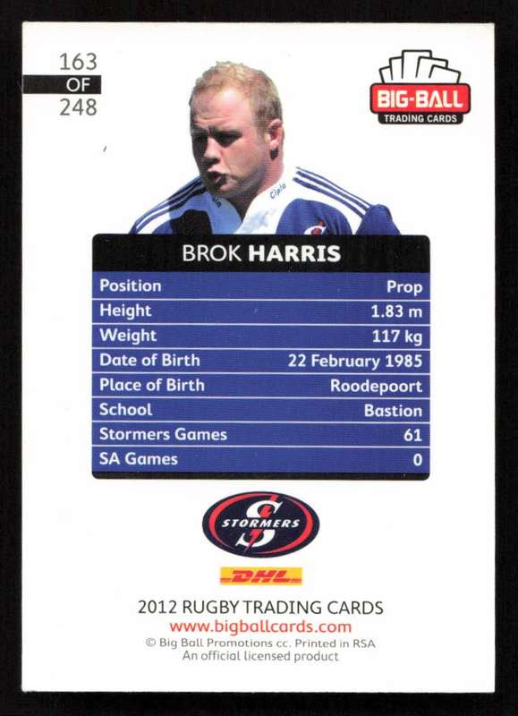 Big Ball 2012 Rugby Trading Card Card 163/248 Brok Harris