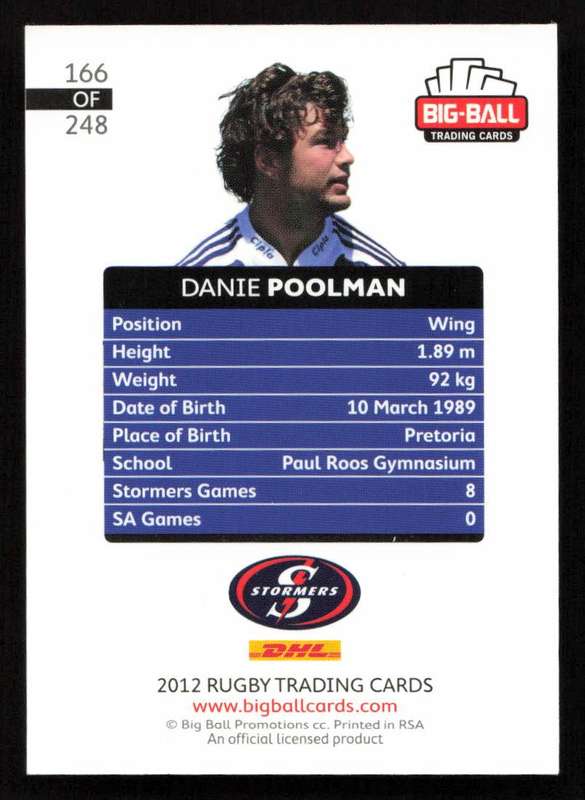 Big Ball 2012 Rugby Trading Card Card 166/248 Danie Poolman