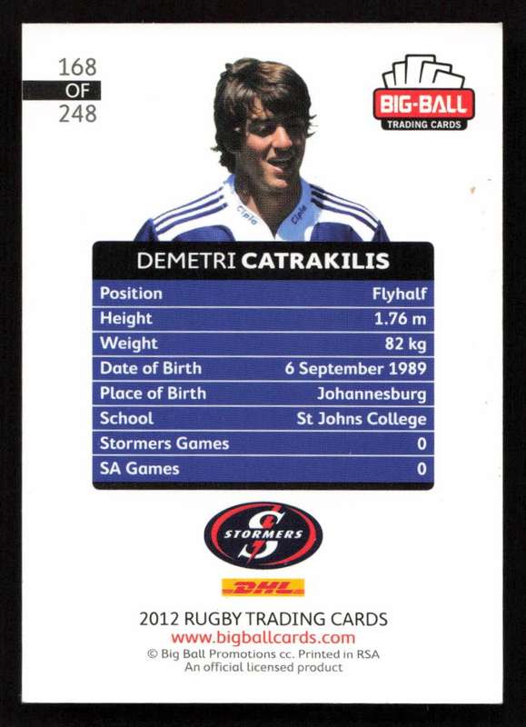 Big Ball 2012 Rugby Trading Card Card 168/248 Demetri Catrakilis