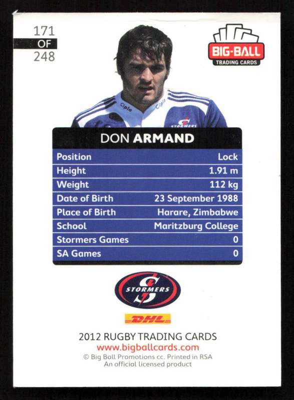 Big Ball 2012 Rugby Trading Card Card 171/248 Don Armand