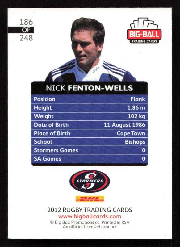 Big Ball 2012 Rugby Trading Card Card 186/248 Nick Fenton-Wells