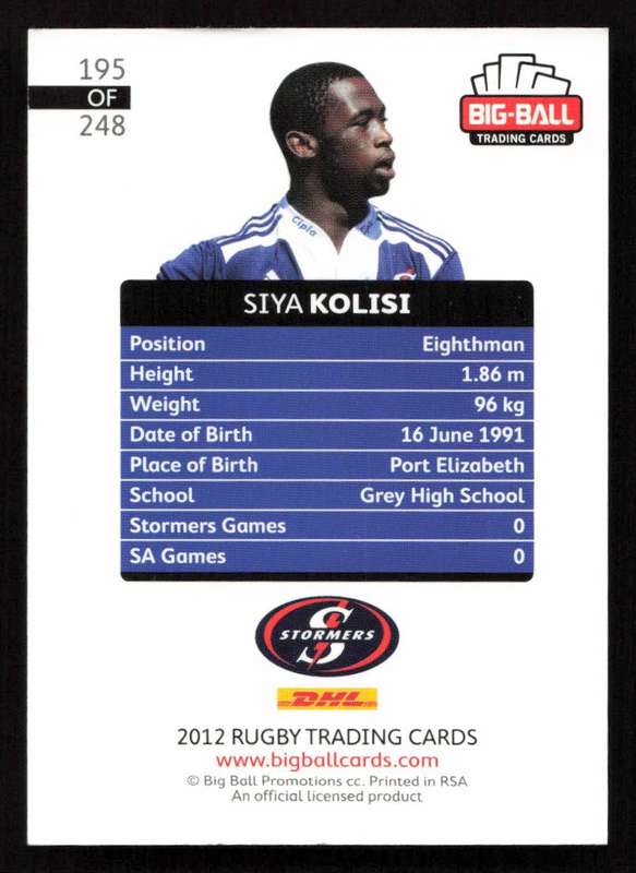 Big Ball 2012 Rugby Trading Card Card 195/248 Siya Kolisi