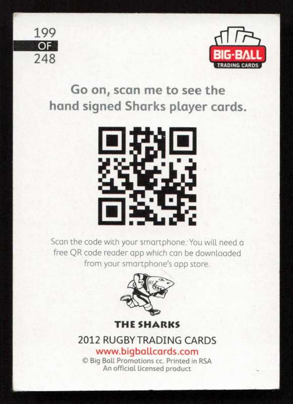 Big Ball 2012 Rugby Trading Card Card 199/248 The Sharks