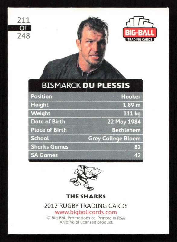 Big Ball 2012 Rugby Trading Card Card 211/248 Bismarck du Plessis