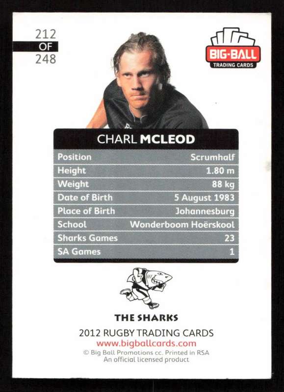 Big Ball 2012 Rugby Trading Card Card 212/248 Charl Mcleod