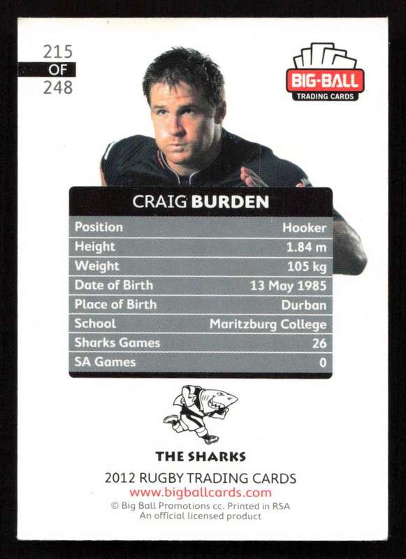 Big Ball 2012 Rugby Trading Card Card 215/248 Craig Burden