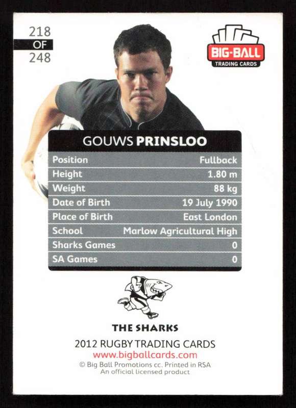Big Ball 2012 Rugby Trading Card Card 218/248 Gouws Prinsloo