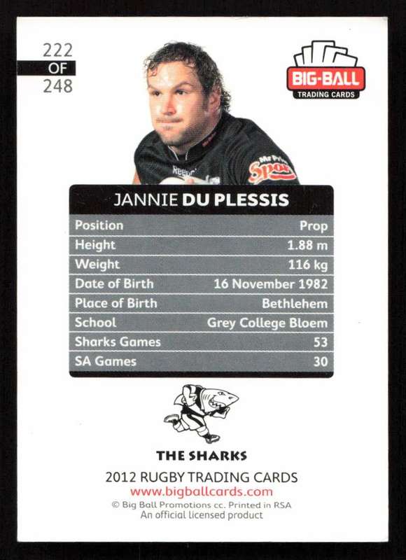 Big Ball 2012 Rugby Trading Card Card 222/248 Jannie du Plessis