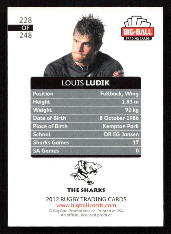 Big Ball 2012 Rugby Trading Card Card 228/248 Louis Ludik