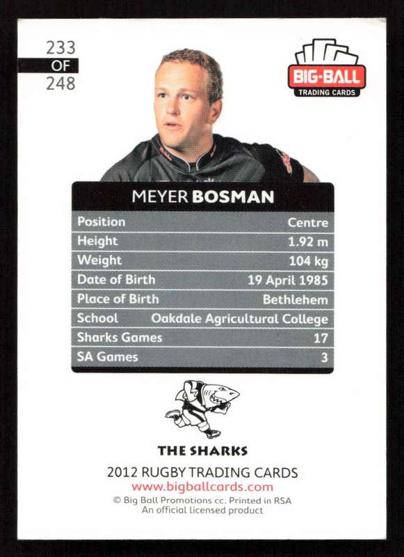 Big Ball 2012 Rugby Trading Card Card 233/248 Meyer Bosman