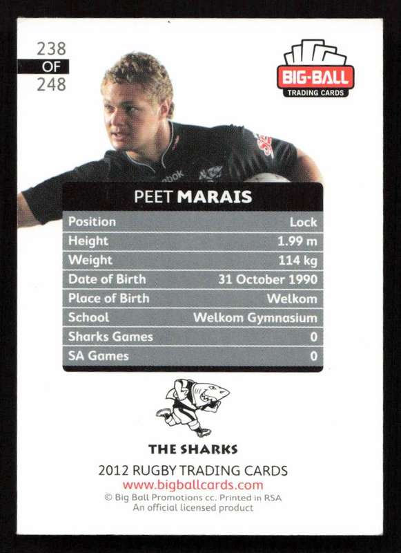 Big Ball 2012 Rugby Trading Card Card 238/248 Peet Marias