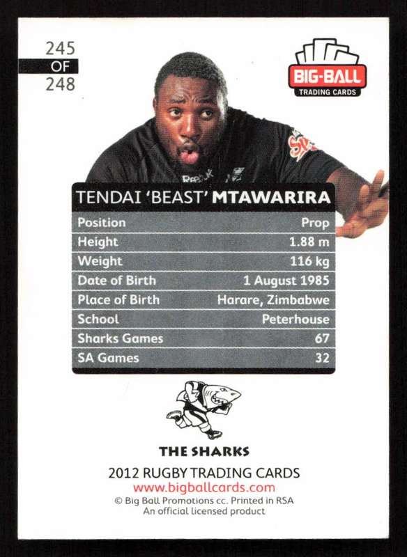 Big Ball 2012 Rugby Trading Card Card 245/248 Tendai 'Beast' Mtawarira