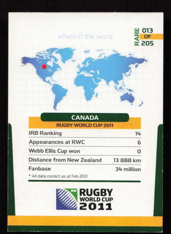 Rugby World Cup 2011 - Card 013/205 - Canada