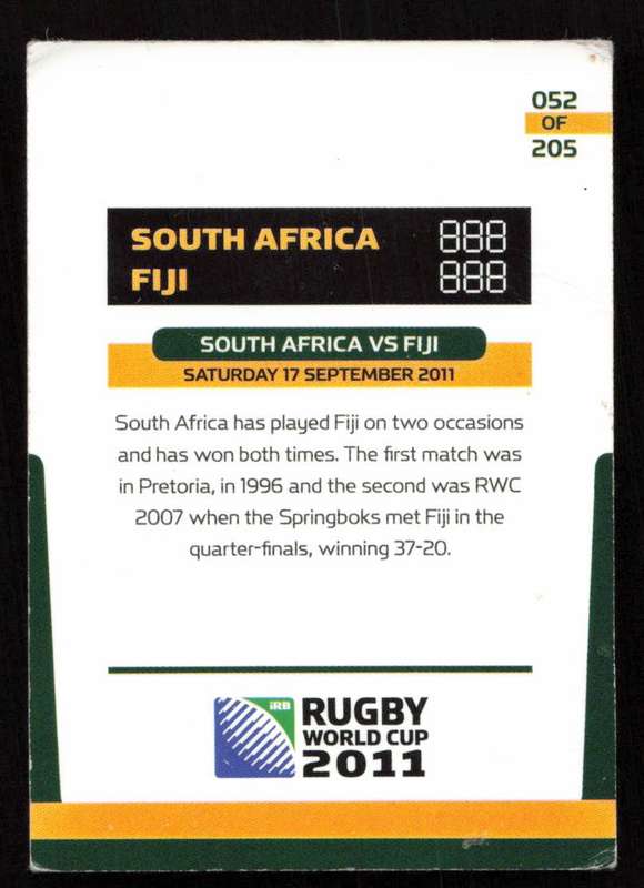 Rugby World Cup 2011 - Card 052/205 - South Africa VS Fiji
