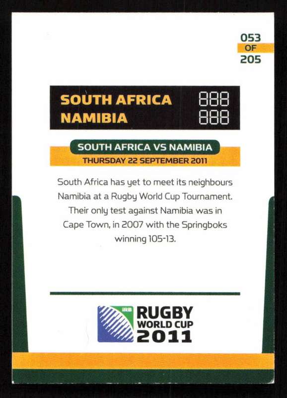 Rugby World Cup 2011 - Card 053/205 - South Africa VS Namibia
