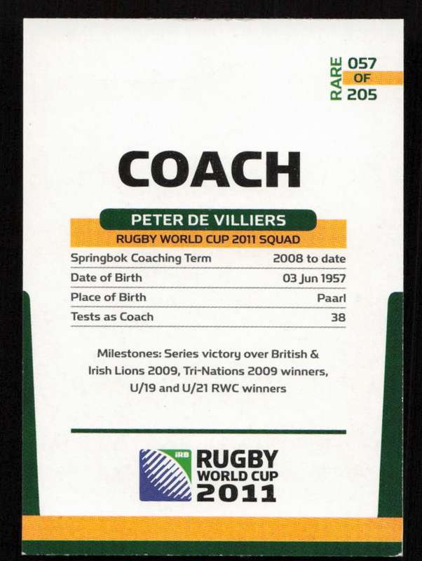 Rugby World Cup 2011 - Card 057/205 - Peter de Villiers