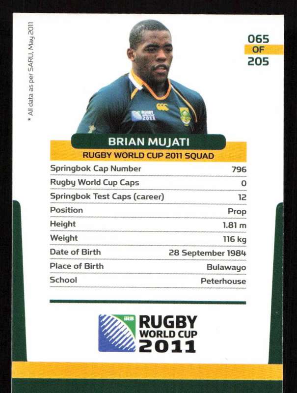 Rugby World Cup 2011 - Card 065/205 - Brian Mujati