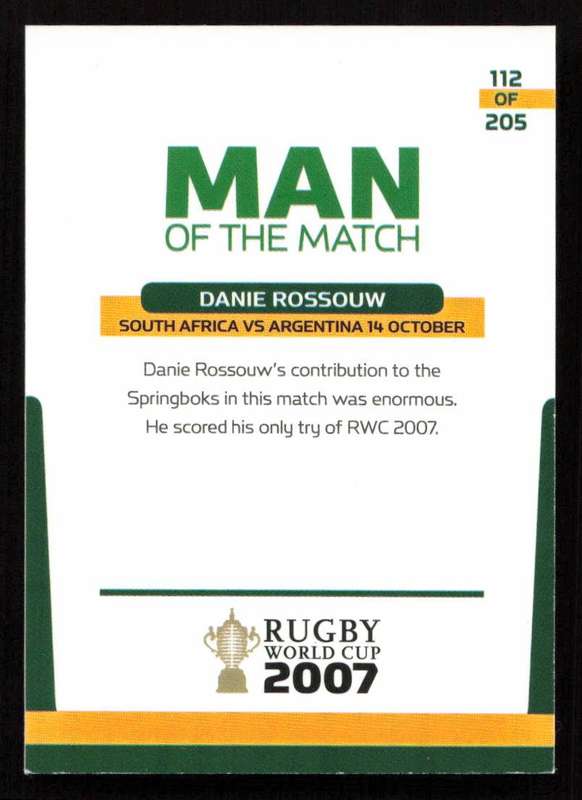 Rugby World Cup 2007 - Card 112/205 - Danie Rossouw