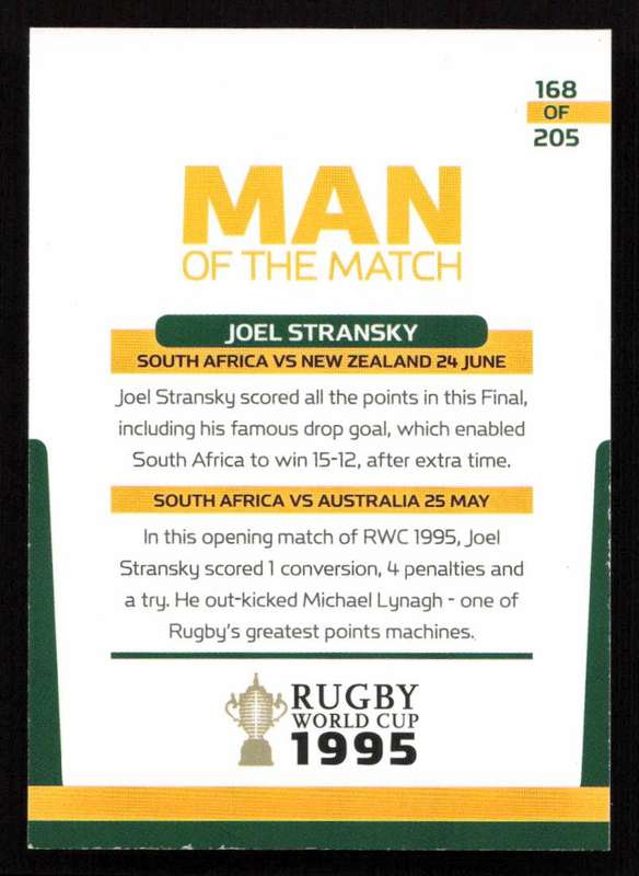 Rugby World Cup 1995 - Card 168/205 - Joel Stransky