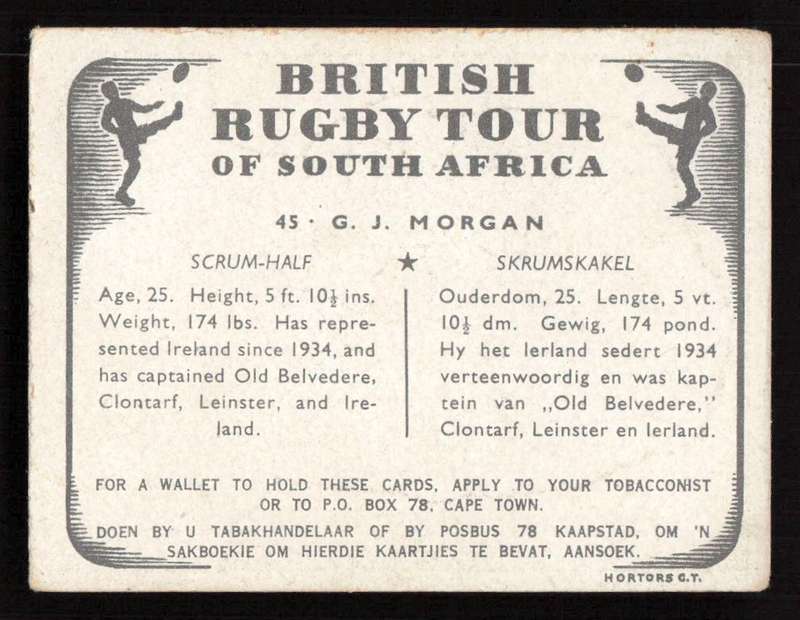 United Tobacco 1938 British Rugby Tour Cigarette Card 45 G. J. Morgan