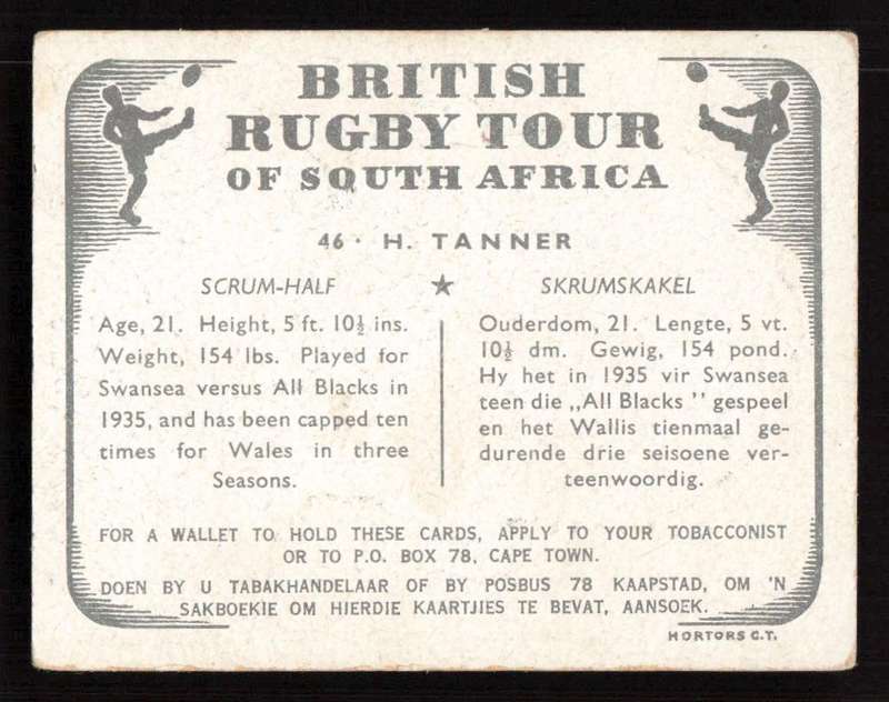 United Tobacco 1938 British Rugby Tour Cigarette Card 46 H. Tanner