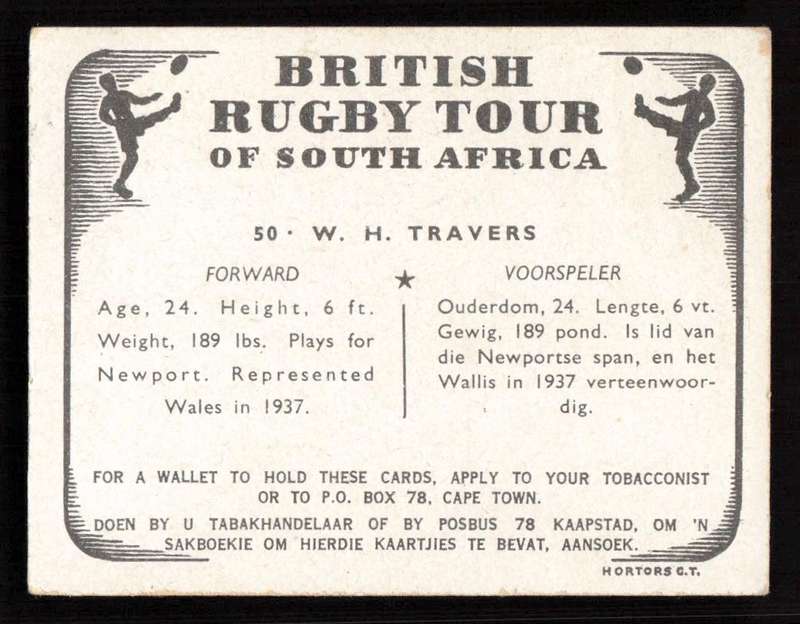 United Tobacco 1938 British Rugby Tour Cigarette Card 50 W. H Travers