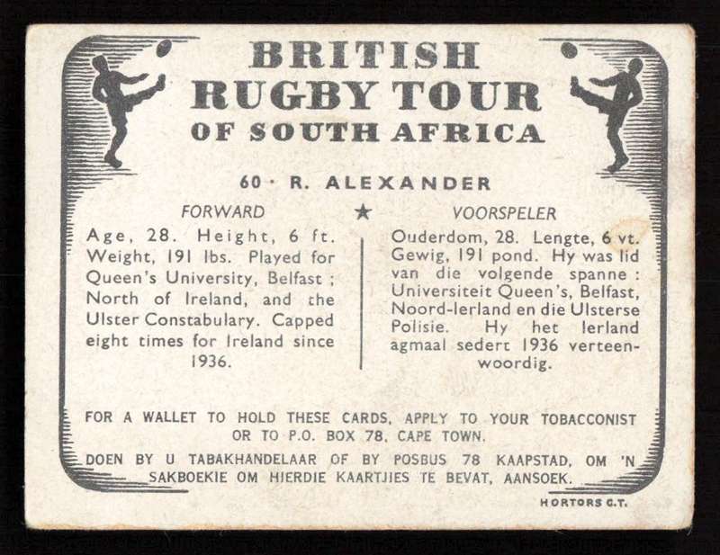 United Tobacco 1938 British Rugby Tour Cigarette Card 60 R. Alexander