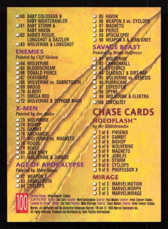 1996 Fleer Ultra Marvel X-Men Checklist
