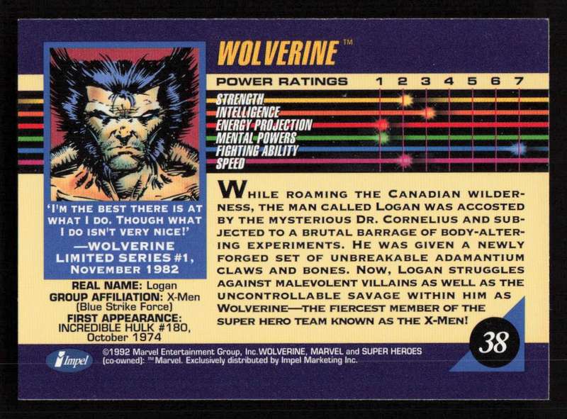 1992 Marvel Entertainment 38 Wolverine
