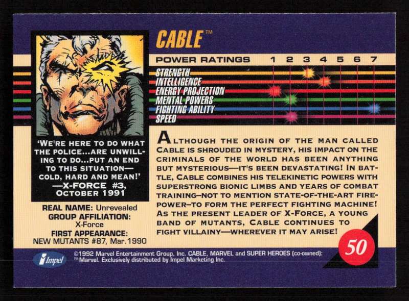 1992 Marvel Entertainment 50 Cable