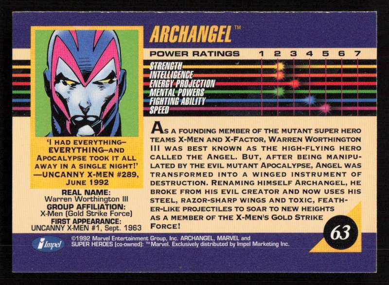 1992 Marvel Entertainment 63 Archangel
