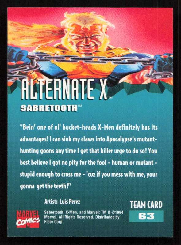 1995 Fleer Ultra X-Men 63 Alternate X Sabretooth
