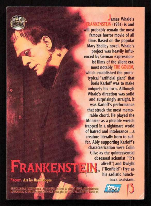 1991 Topps Universal Monsters Trading Card 13 Frankenstein