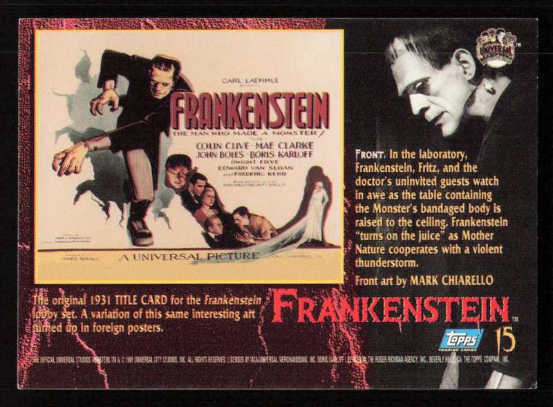 1991 Topps Universal Monsters Trading Card 15 Frankenstein