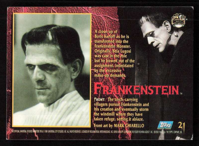 1991 Topps Universal Monsters Trading Card 21 Frankenstein