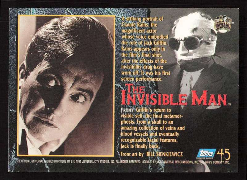 1991 Topps Universal Monsters Trading Card 45 The Invisible Man