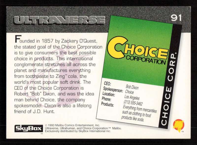 1993 SkyBox Ultraverse Choice Corp. 91