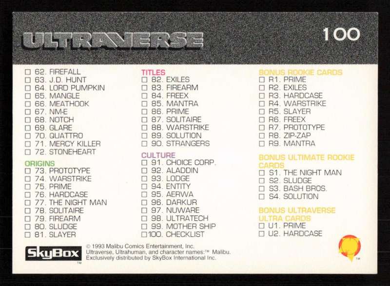1993 SkyBox Ultraverse Checklist 100