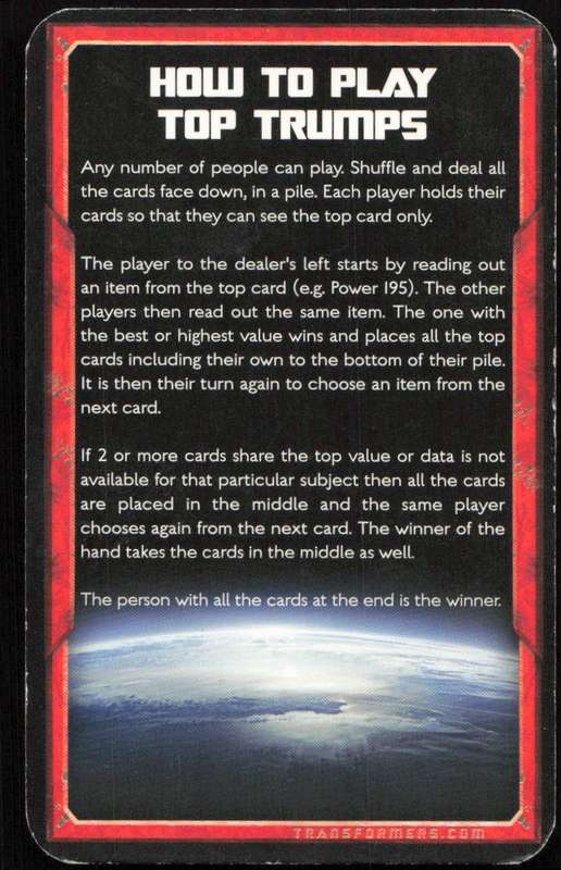 2007 Top Trumps Transformers How to play