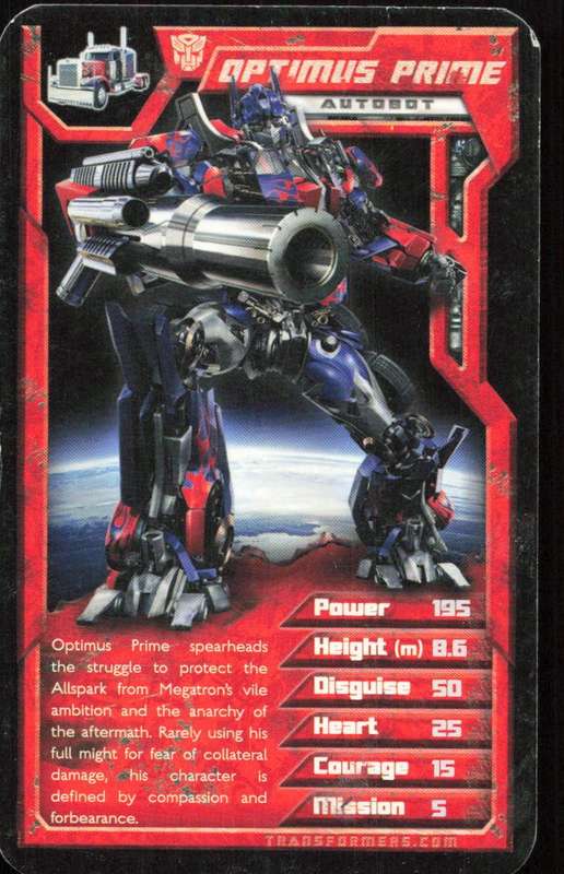 2007 Top Trumps Transformers Optimus Prime