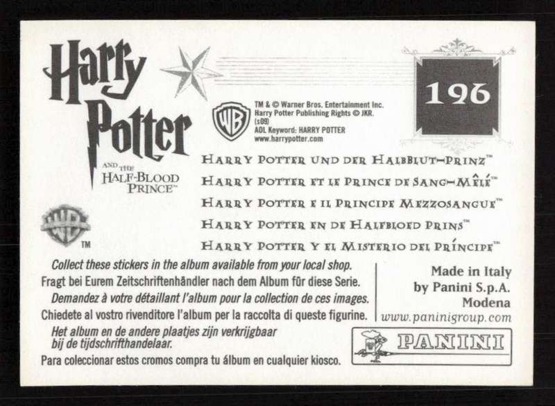 Panini Stickers Harry Potter and the Half-Blood Prince 196