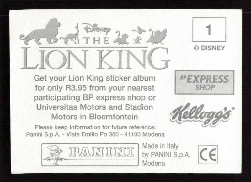 Panini Stickers Kellogg's Disney The Lion King 01