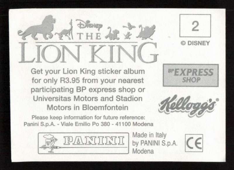 Panini Stickers Kellogg's Disney The Lion King 02